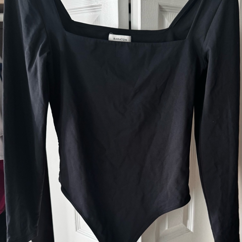 Babaton Black Long-Sleeve Square Neck Bodysuit